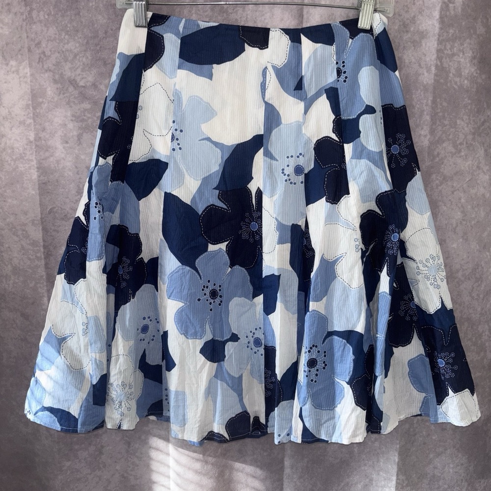 Talbots Skirt Womens 6 Blue Floral Print Pleated A-Line Knee Length Summer